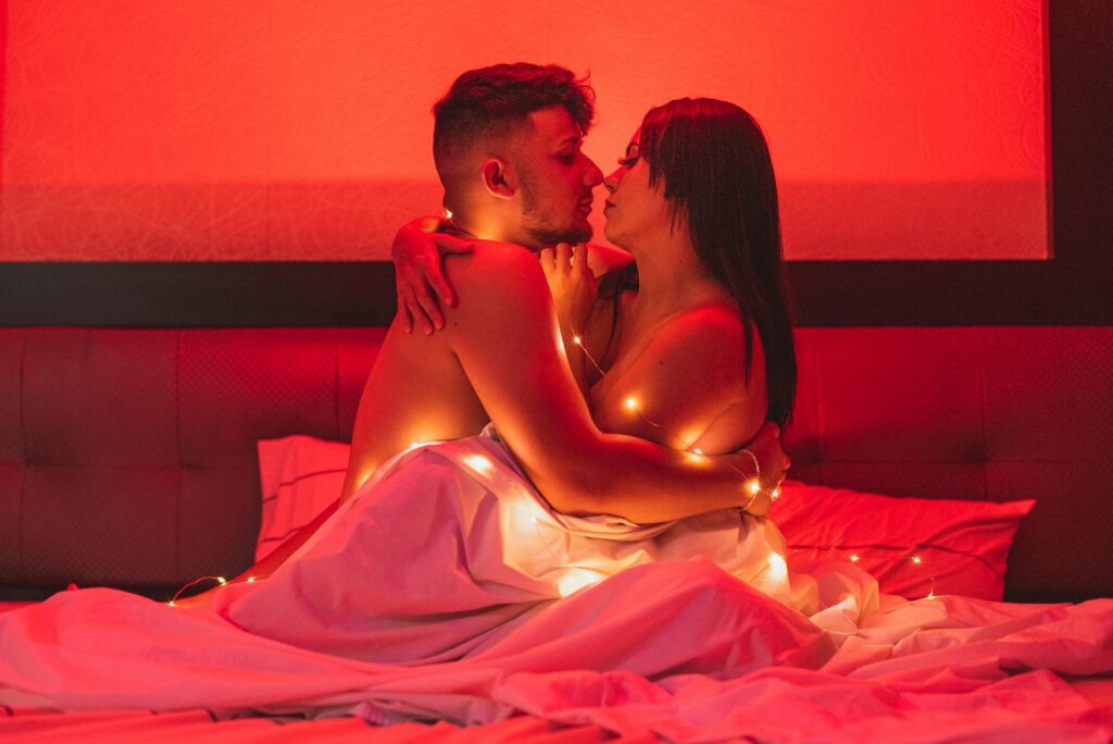 Two lovers in red light