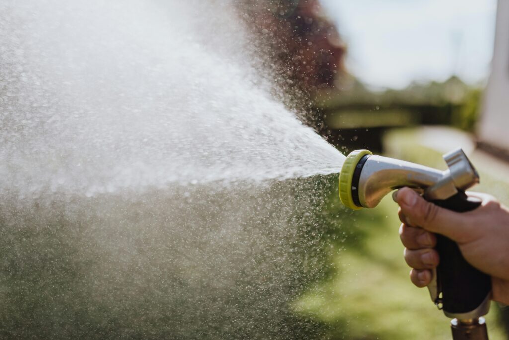 Water spraying from a hose